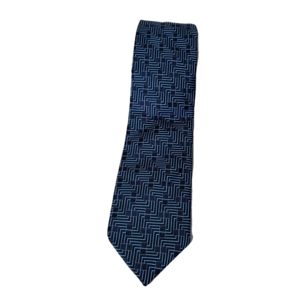 Tumi Blue Geometric Print Silk‎ Tie Italy Made